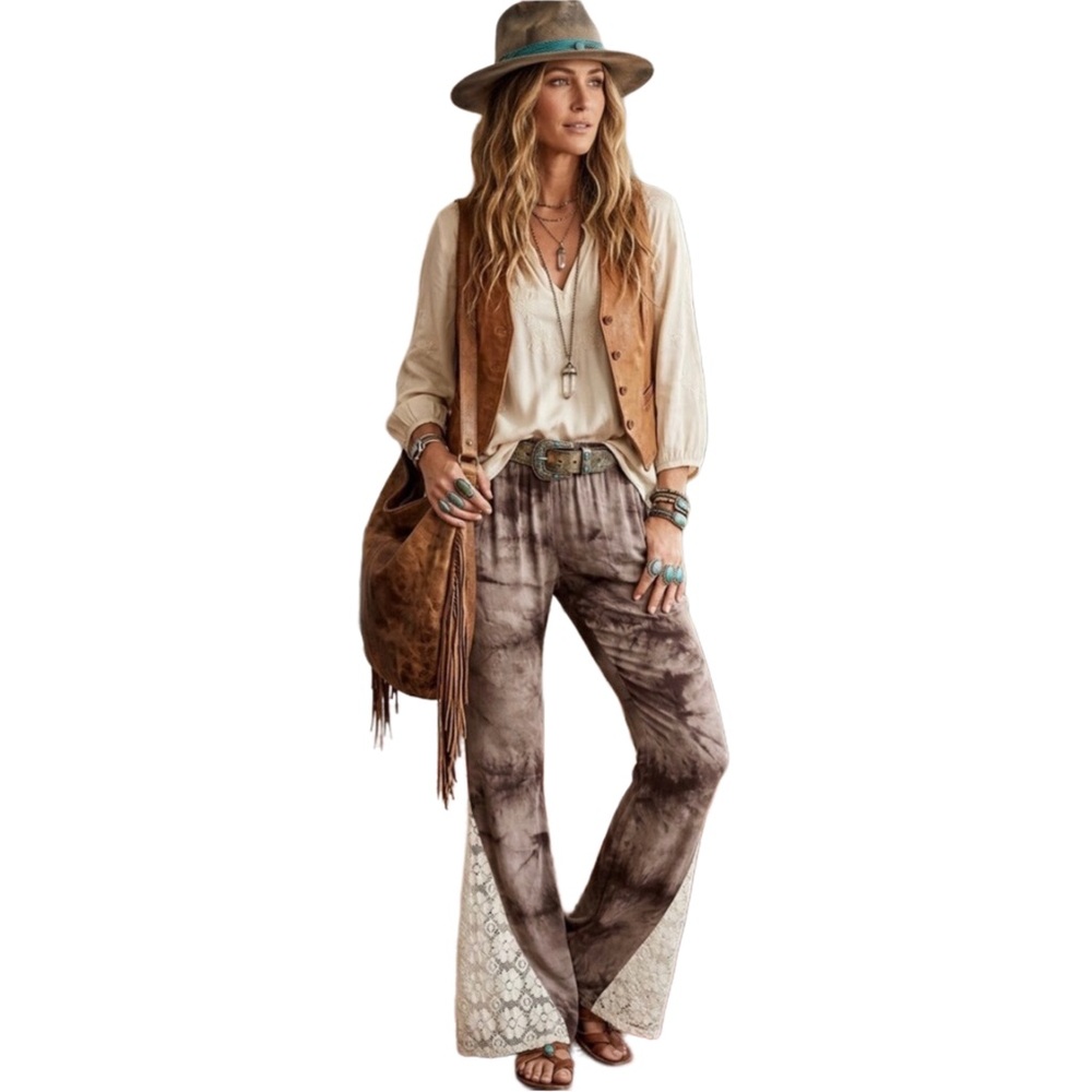Umgee Chocolate Tie Dye Bell Bottoms Flare Pants BRAND NEW Size Small